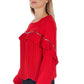 Elegant Red Pleated Long-Sleeve Blouse