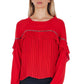 Elegant Red Pleated Long-Sleeve Blouse