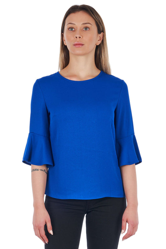 Elegant Blue Flared-Sleeve Blouse