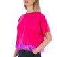 Oversized Feathered Hem Pink Tee