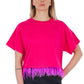 Oversized Feathered Hem Pink Tee