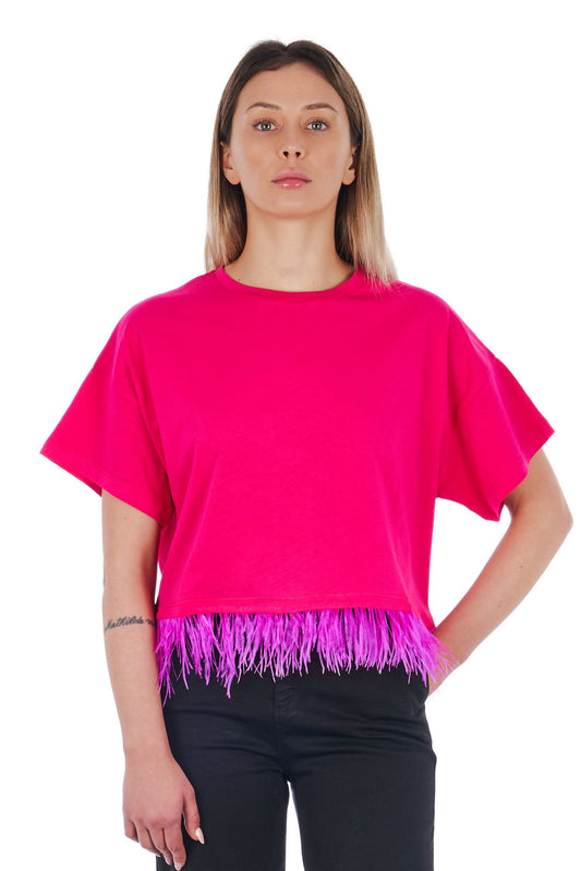 Oversized Feathered Hem Pink Tee