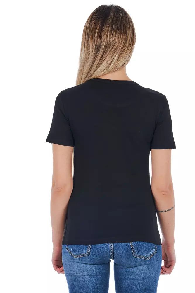 Sleek Black Cotton Blend Tee with Front Print