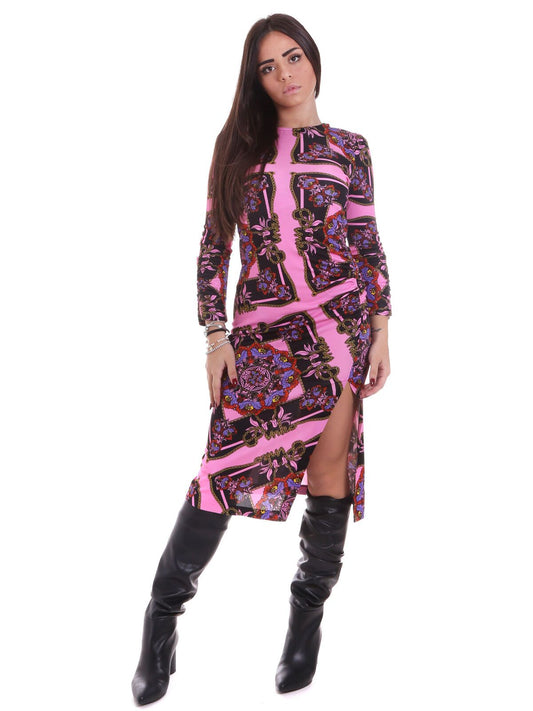 Elegant Draped Long Sleeve Pink Dress