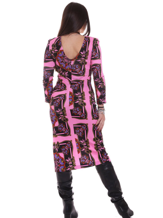 Elegant Draped Long Sleeve Pink Dress
