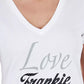 Elegant V-Neck Tee with Chic Front Print