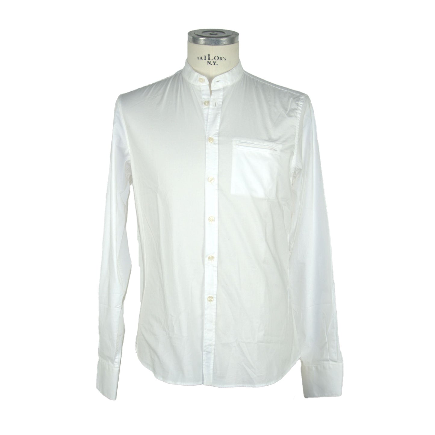 Crisp White Cotton Blend Korean Collar Shirt
