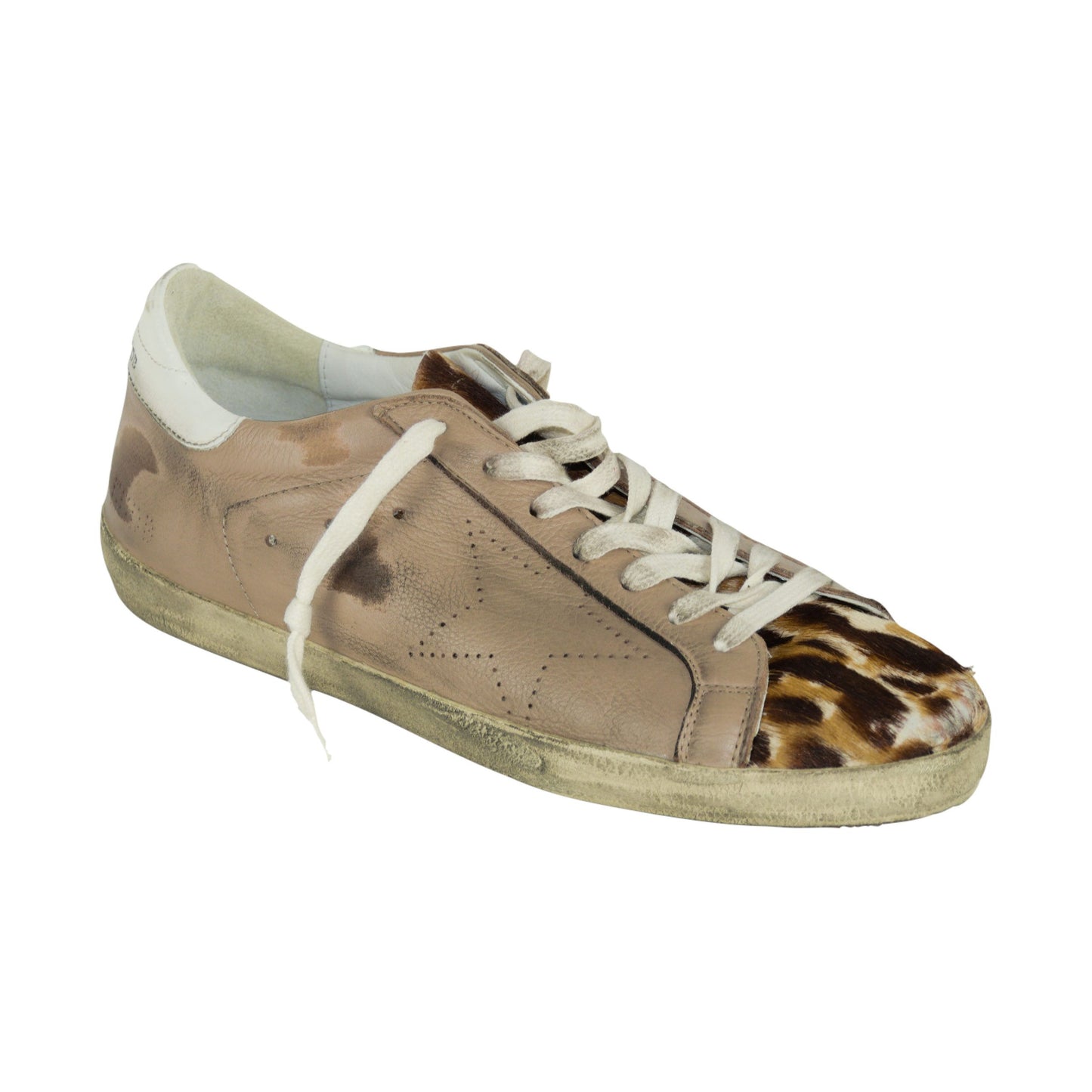 Tan Leopard Distressed Superstar Sneakers