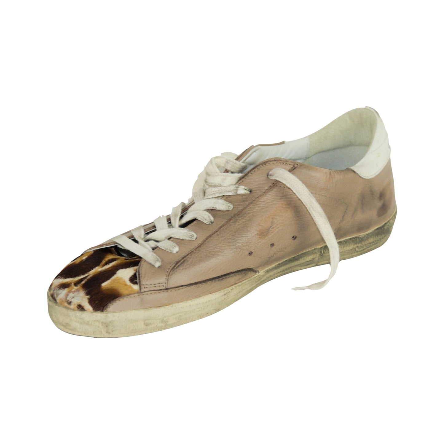 Tan Leopard Distressed Superstar Sneakers