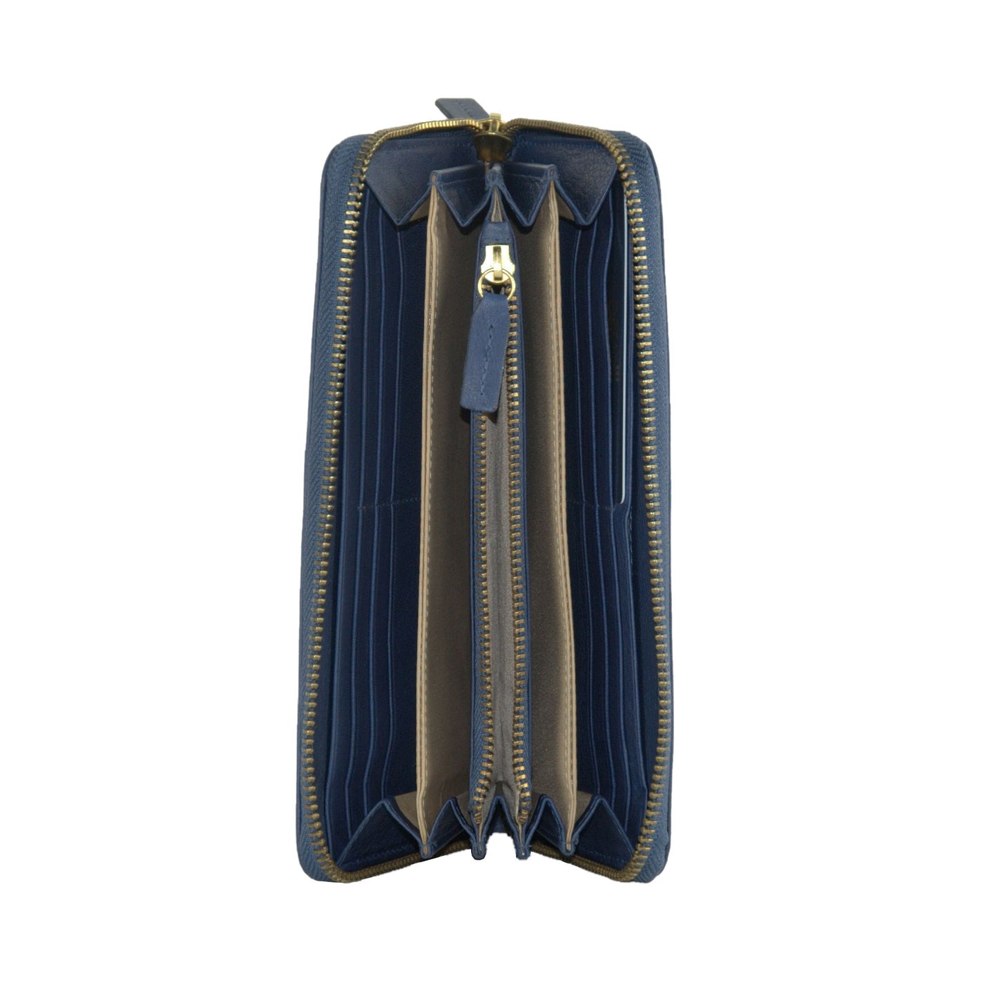 Elegant Long Zipper Calfskin Wallet in Blue
