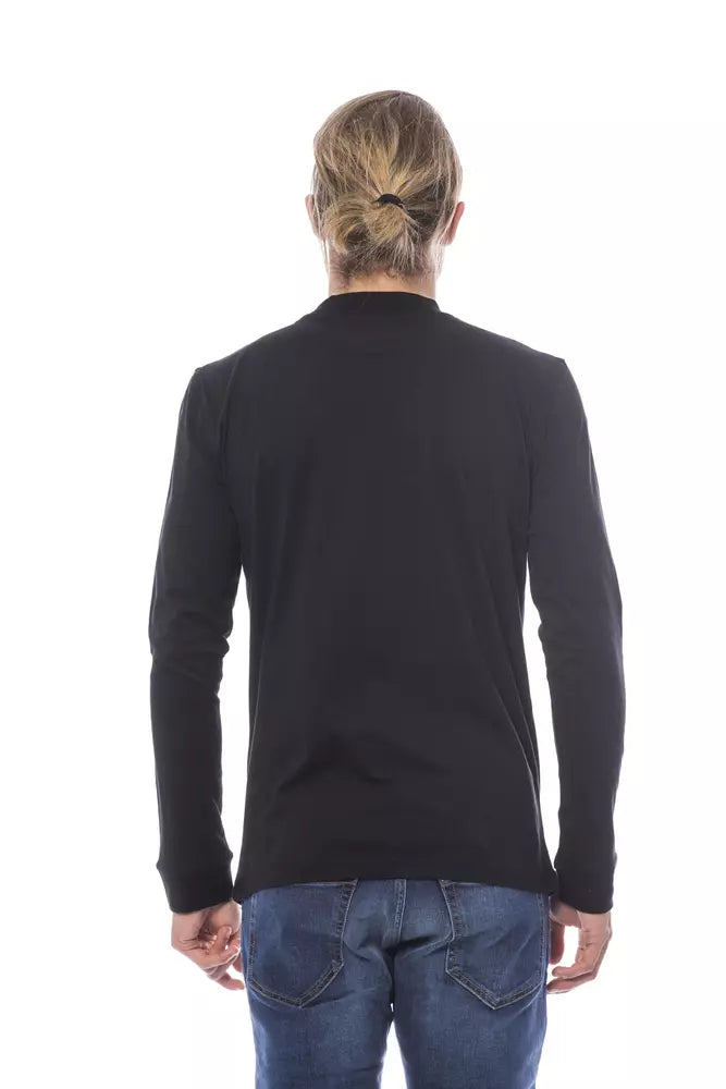 Elegant Black Crew Neck Cotton Sweater
