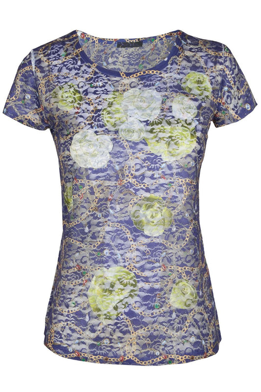 Chic Blue Sublimation Print Tee for Women