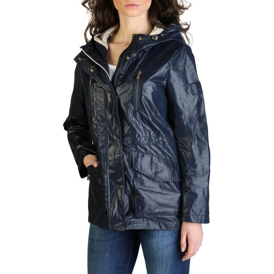 Chic Blue Hooded Waist-Drawstring Jacket for Women