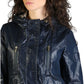 Chic Blue Hooded Waist-Drawstring Jacket for Women