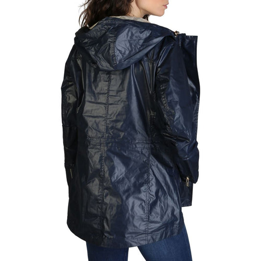 Chic Blue Hooded Waist-Drawstring Jacket for Women