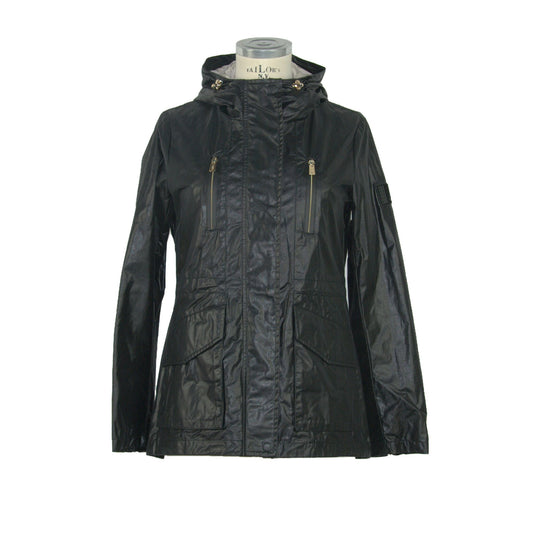 Elegant Hooded Black Jacket with Drawstring Waist