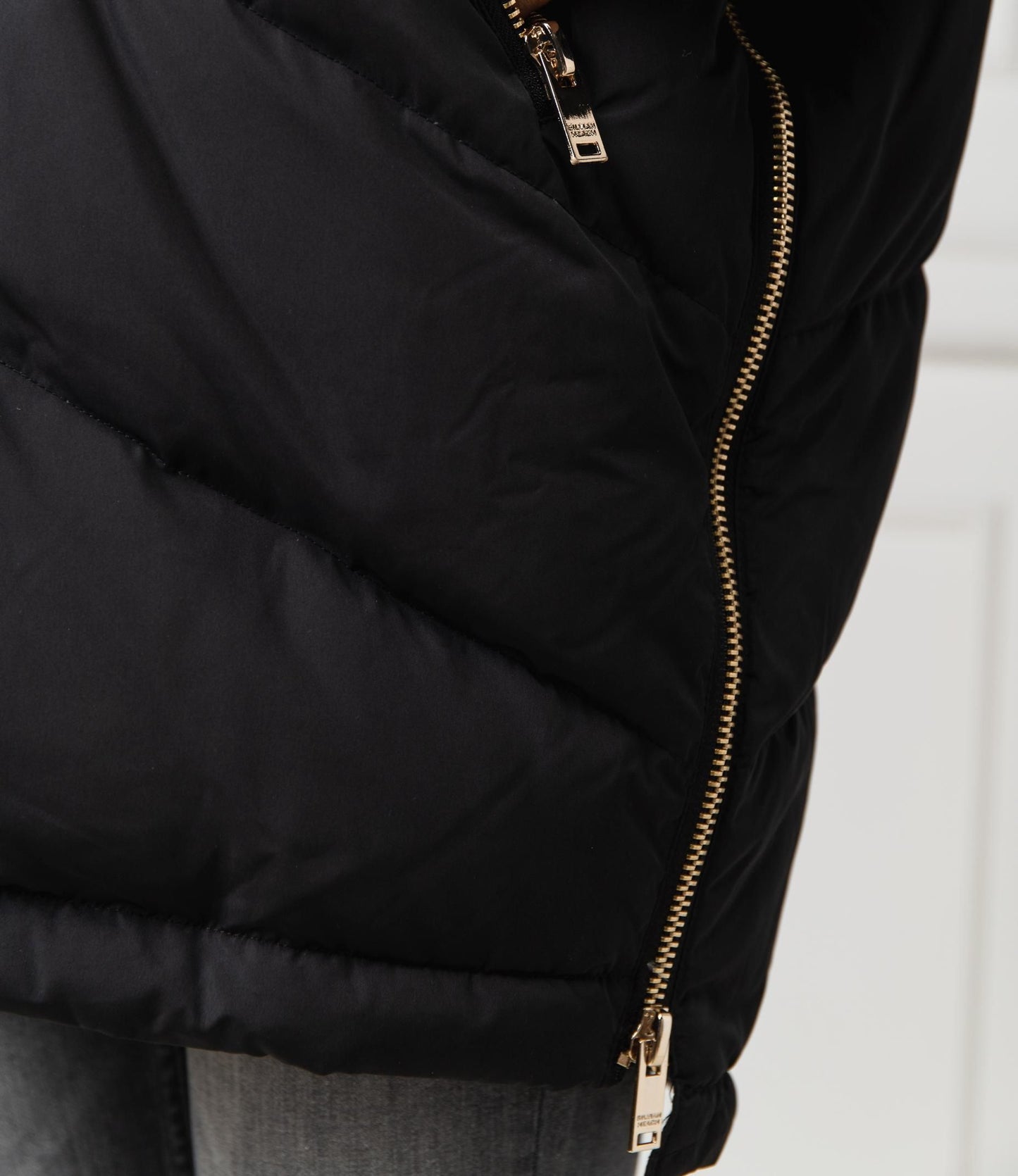 Quilted High Collar Down Jacket in Black