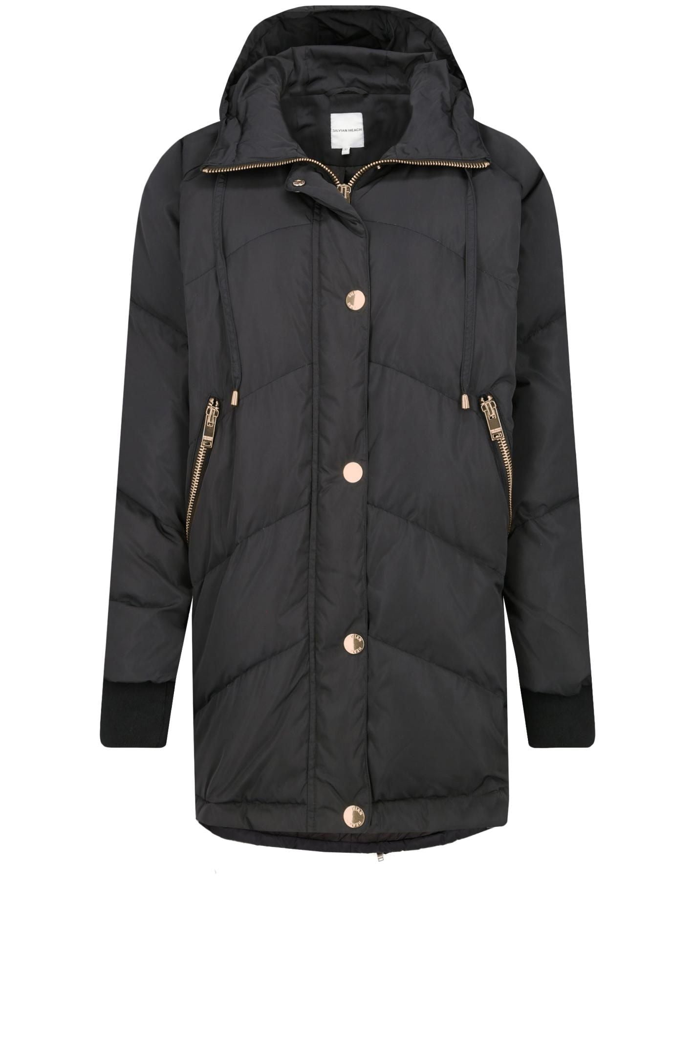 Quilted High Collar Down Jacket in Black