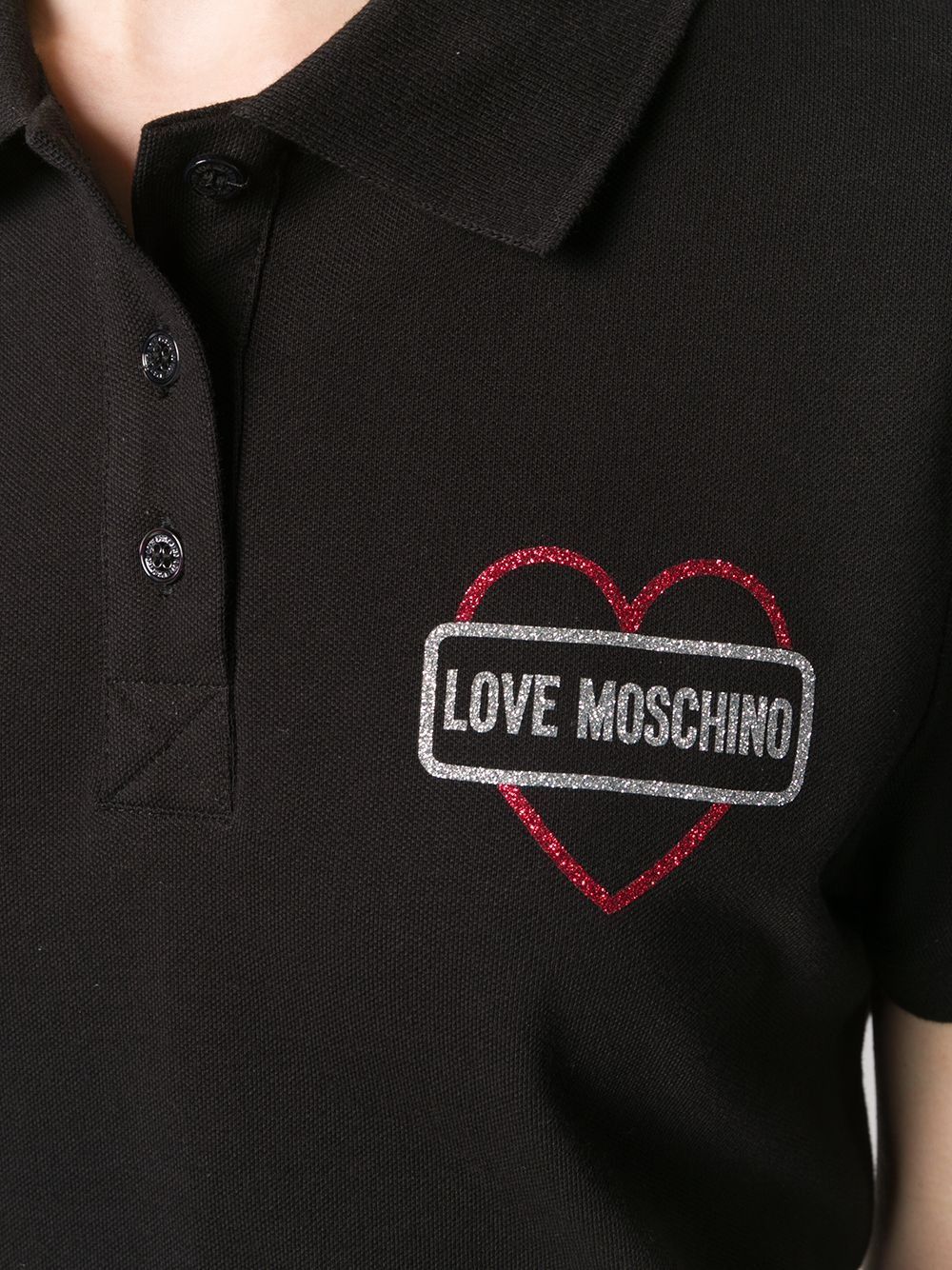 Glitter Heart Logo Cotton Blend Polo Top