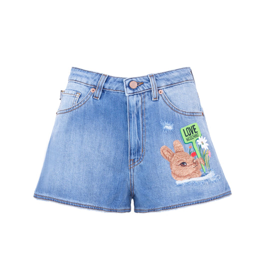 Chic Cotton Rabbit-Stitched Denim Shorts