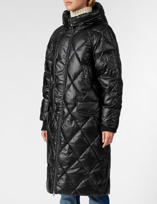 Metallic Glow Quilted Down Jacket with Hoodie