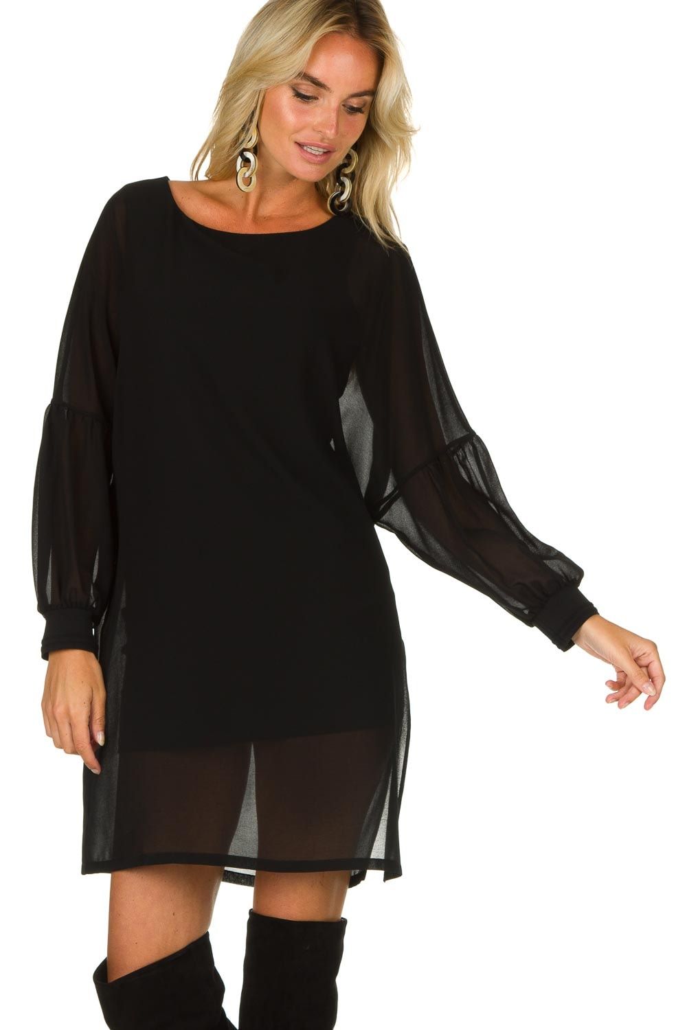 Elegant Puffed Sleeve Party Dress in Black