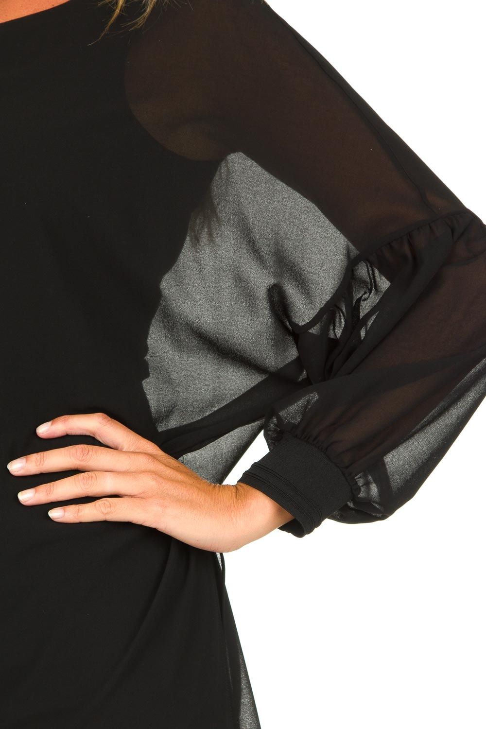 Elegant Puffed Sleeve Party Dress in Black