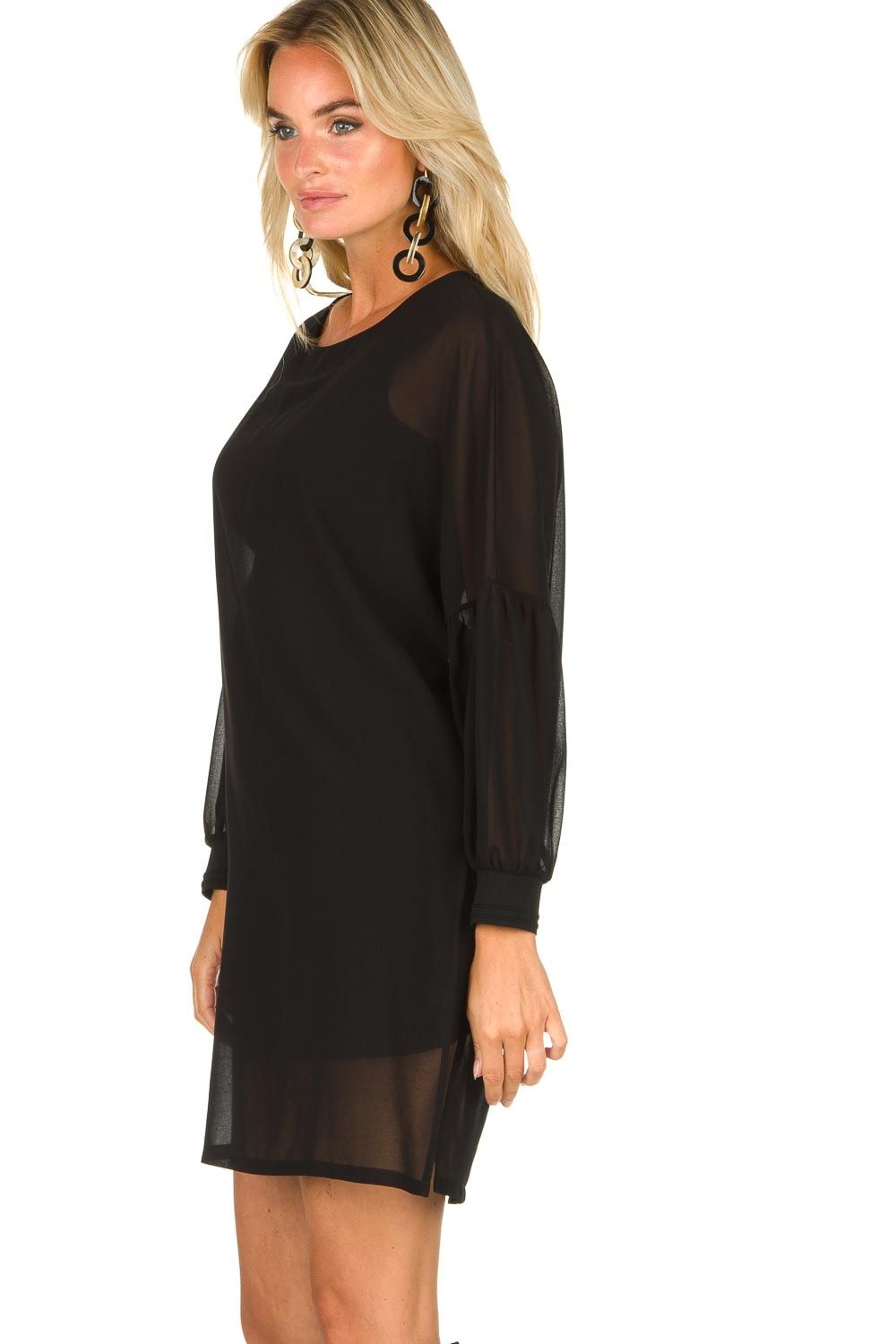 Elegant Puffed Sleeve Party Dress in Black
