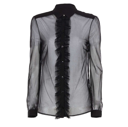 Elegant Tulle Blouse - Timeless Black Elegance