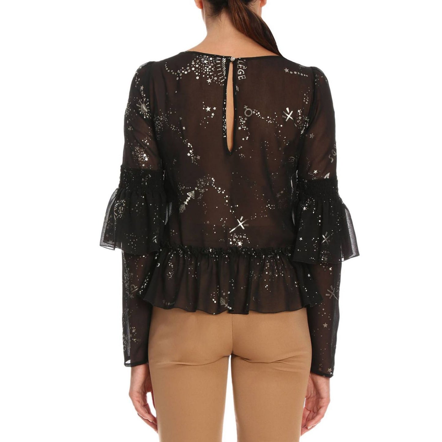 Elegant Sheer Blouse with Laminated Effect
