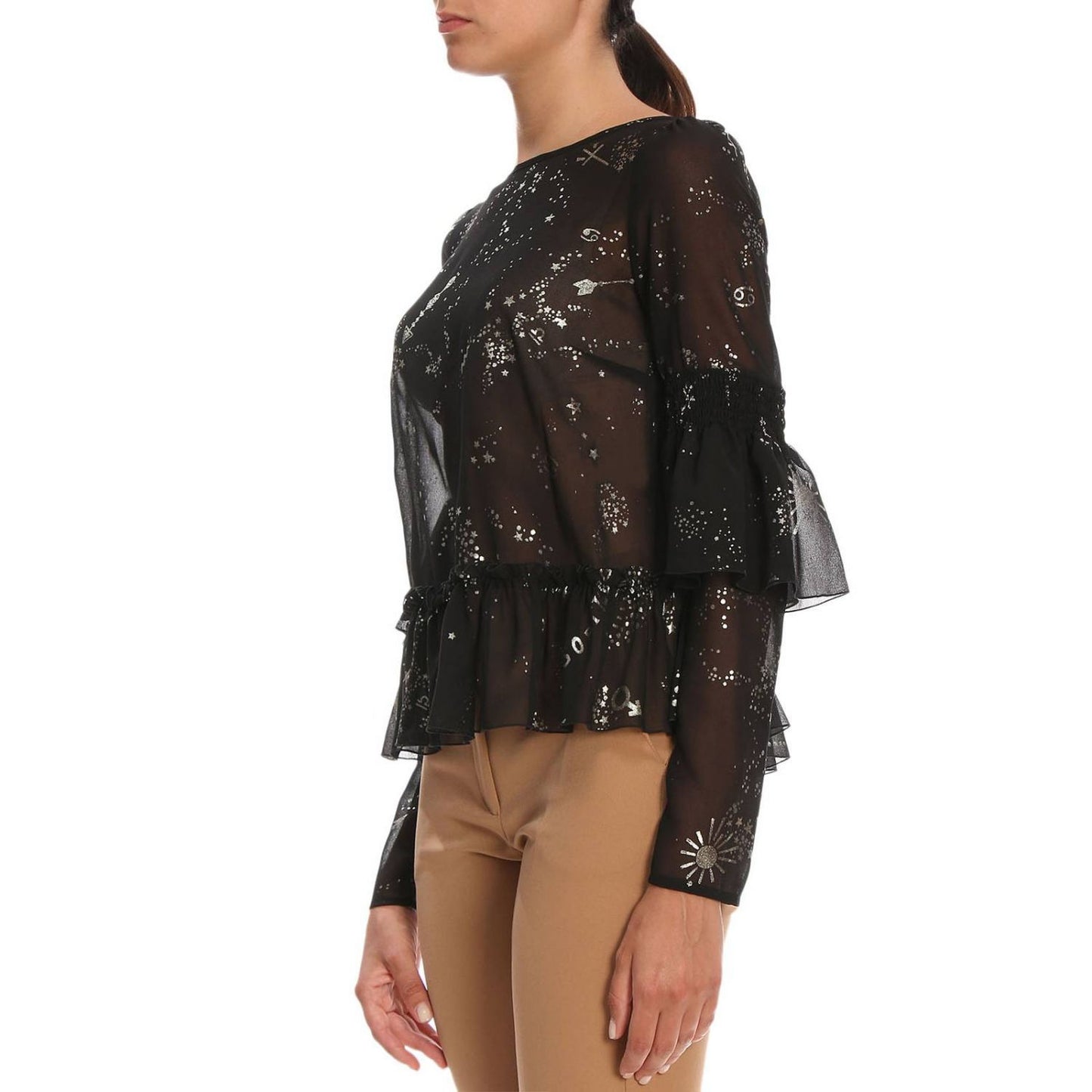 Elegant Sheer Blouse with Laminated Effect