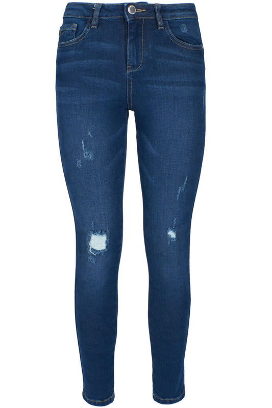 Scratched Detail Dark Blue Women's Jeans