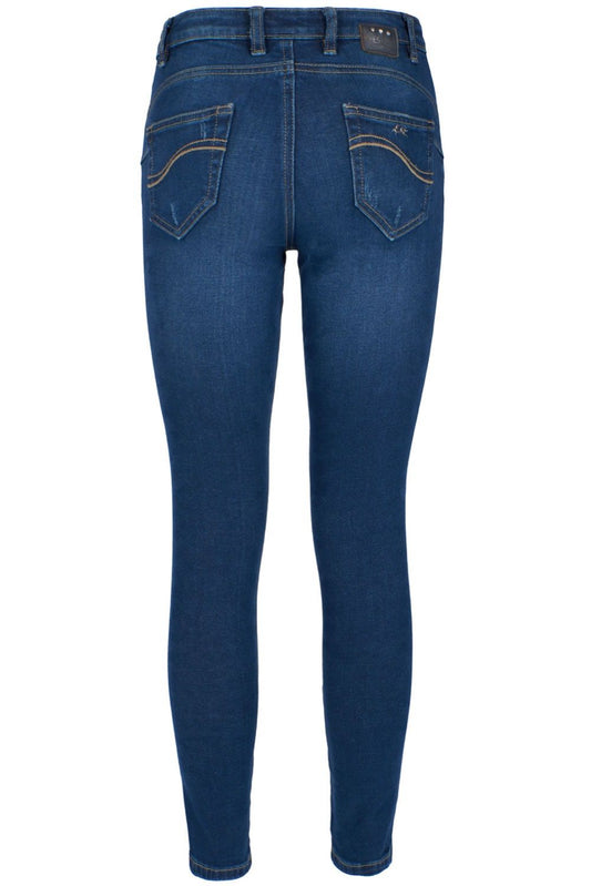 Scratched Detail Dark Blue Women's Jeans