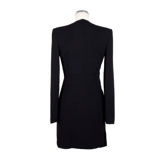 Elegant Viscose V-Neck Black Dress