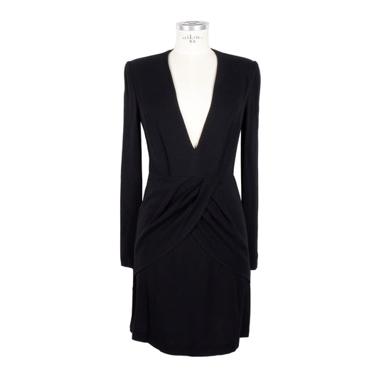 Elegant Viscose V-Neck Black Dress