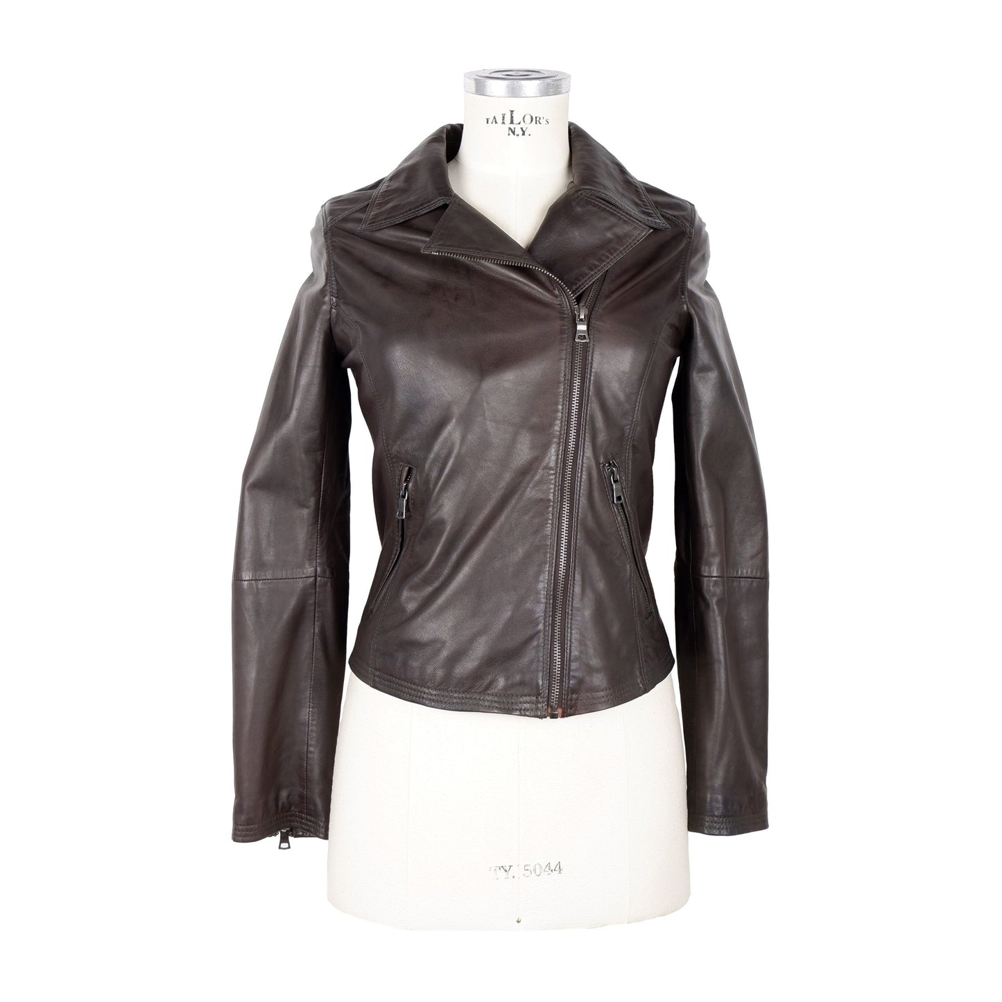 Asymmetrical Zip Brown Leather Jacket