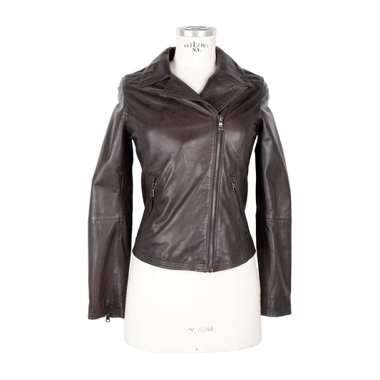 Asymmetrical Zip Brown Leather Jacket
