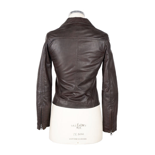 Asymmetrical Zip Brown Leather Jacket