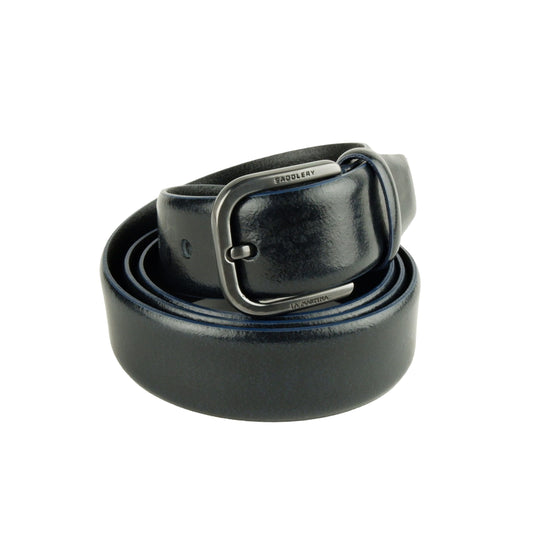 Elegant Blue Leather Men's Belt