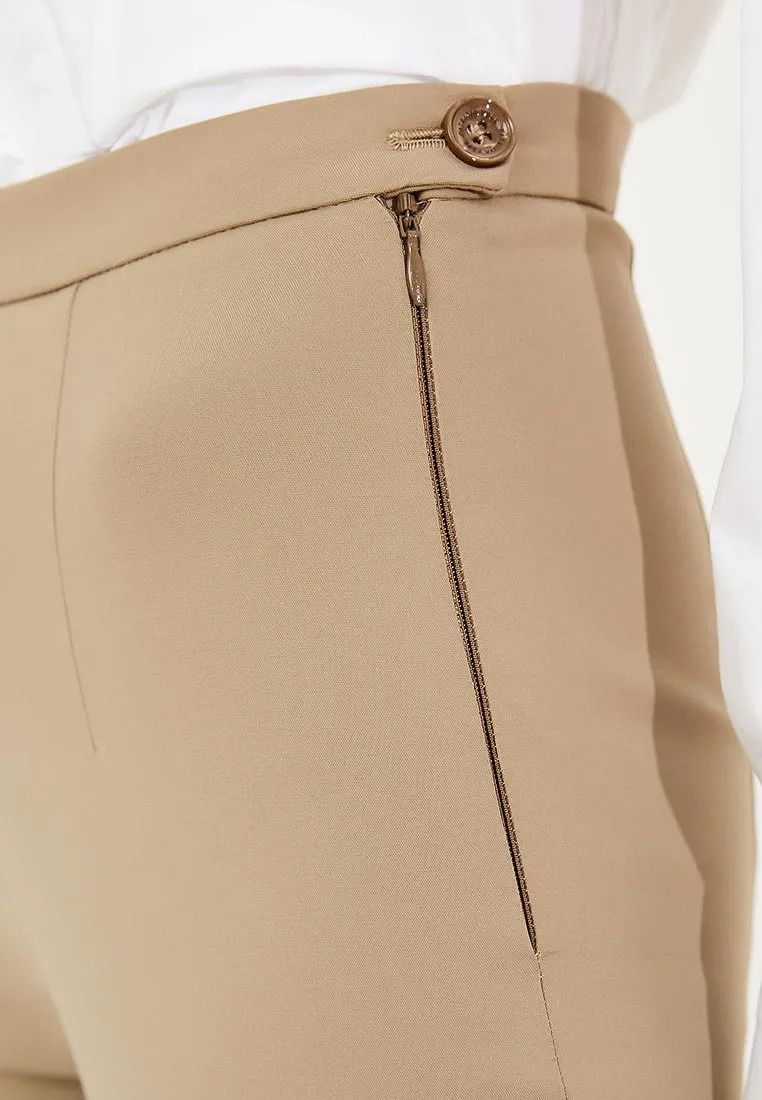 Chic High-Waisted Cotton Blend Trousers