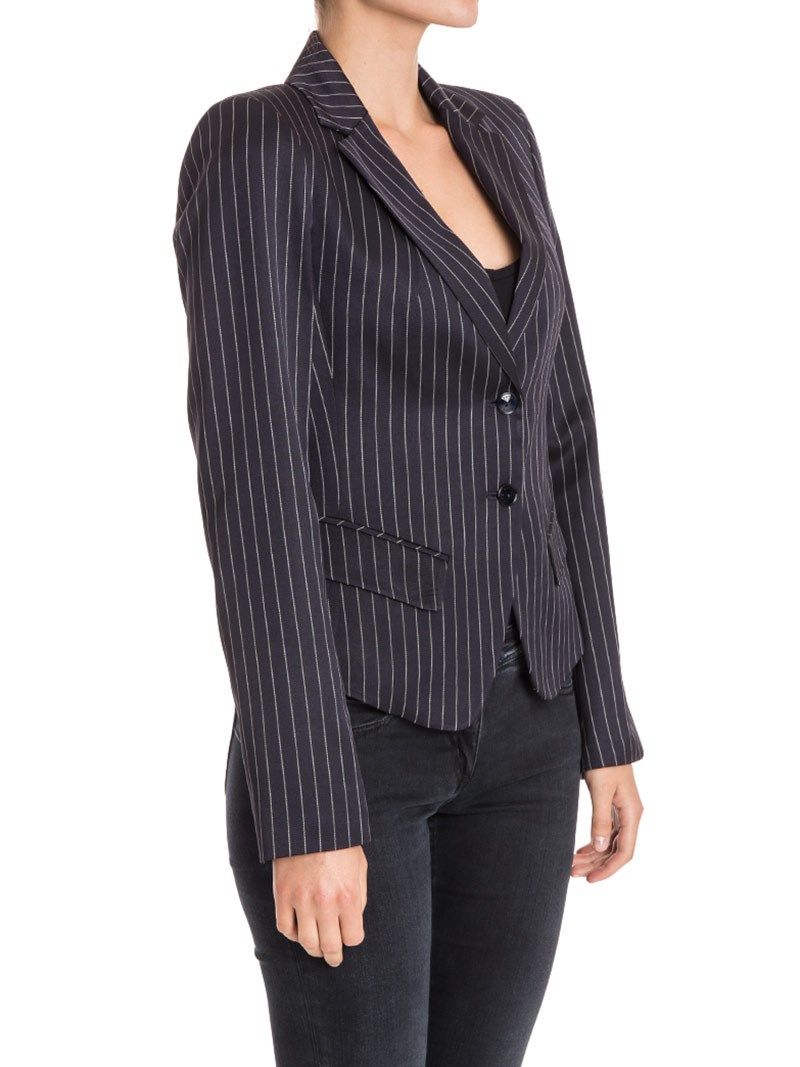 Elegant Blue Lace-Lined Classic Jacket