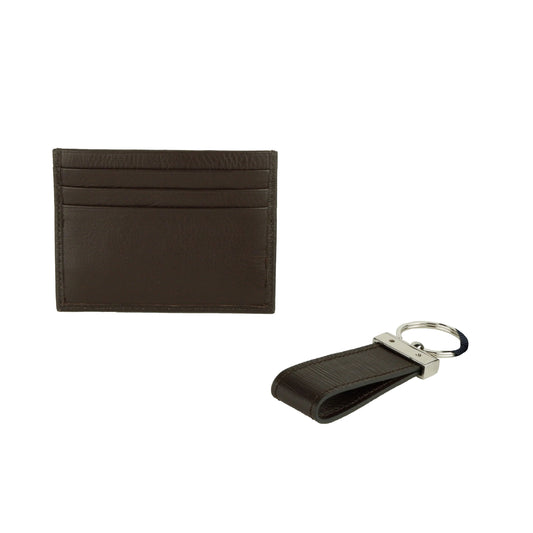 Elegant Calfskin Card Holder with Keyring