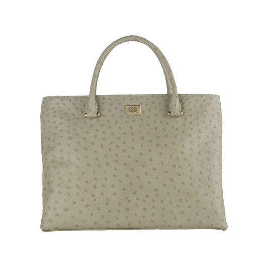 Elegant Grey Vitello Leather Handbag