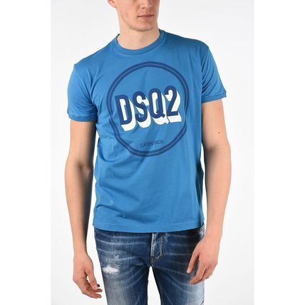 Blue Cotton Crewneck Logo Tee