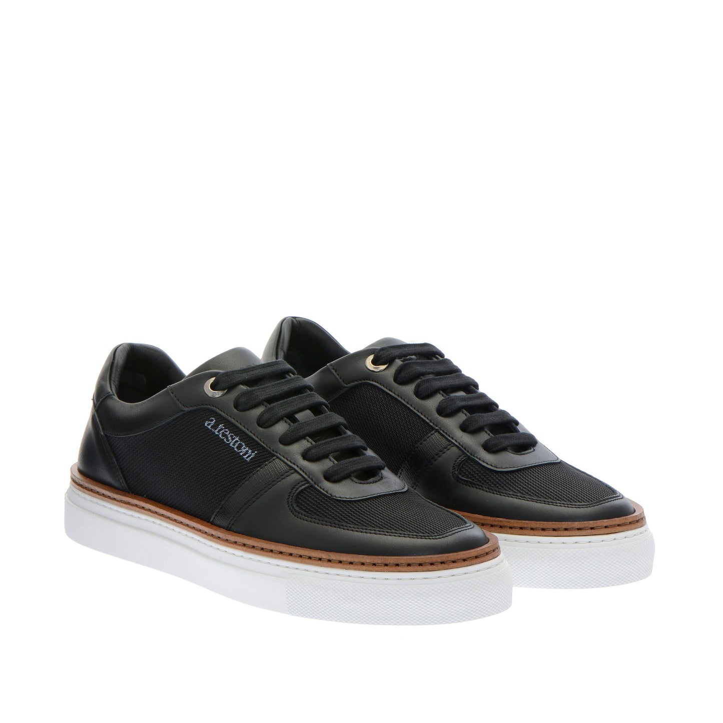 Chic Calf Leather Sneakers with Saffiano Accents