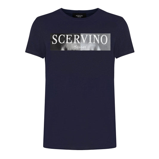 Chic Blue Logo Tee - Italian Crafted Elegance