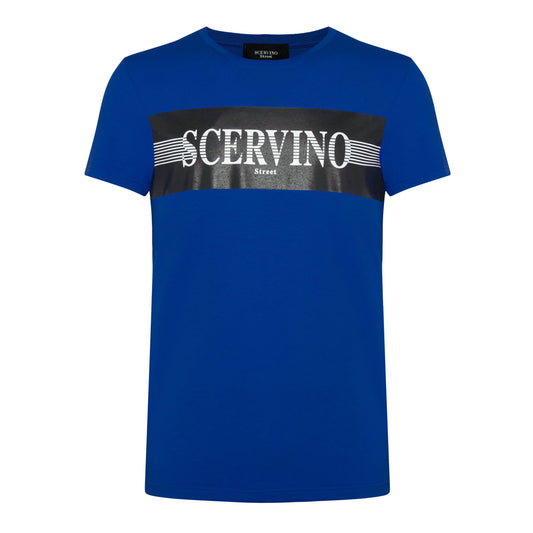 Elegant Blue Cotton Tee with Logo Print