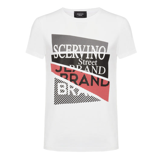 Elegant White Logo Tee - Italian Cotton Blend