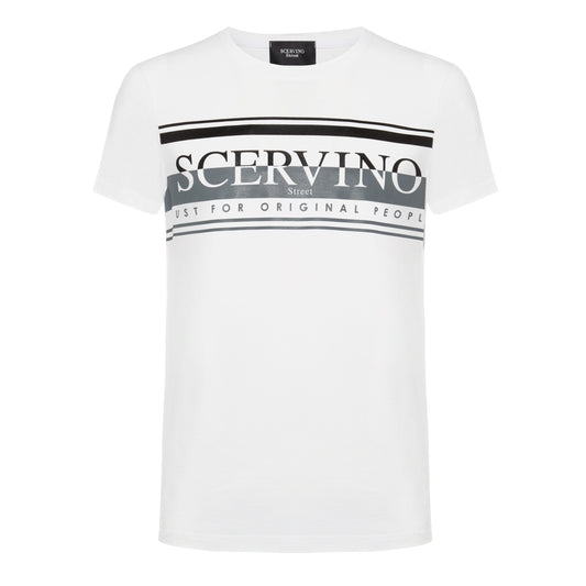 Elegant White Cotton Tee with Logo Accent