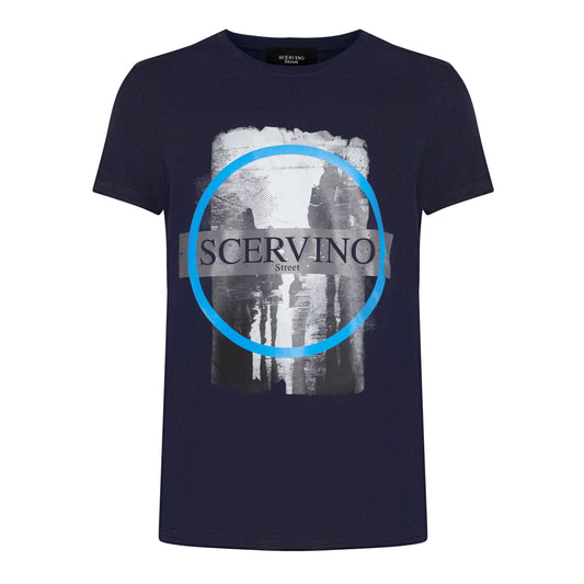 Elegant Blue Cotton Blend T-Shirt with Logo Print